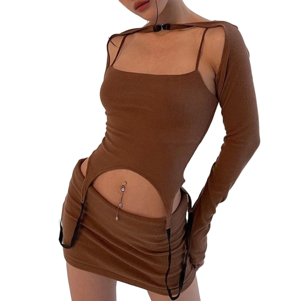 Women’s Solid Color Long Sleeve Tops & Camisole and Tight Skirt Set