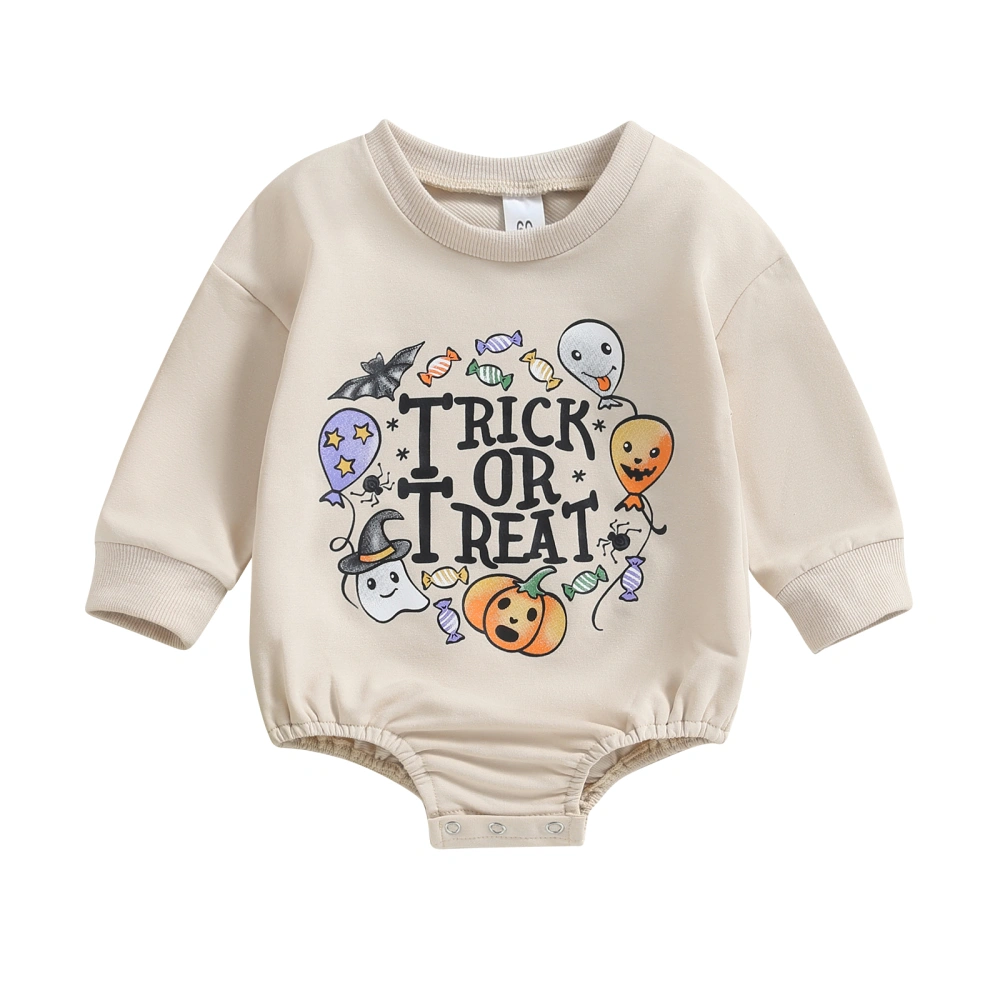 Baby Romper, Long Sleeve Crew Neck Pumpkin Print Halloween Bodysuit