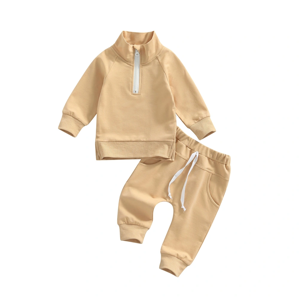 Baby Girl Boy 2 Pieces Outfits, Solid Color Stand Collar Tops + Pant