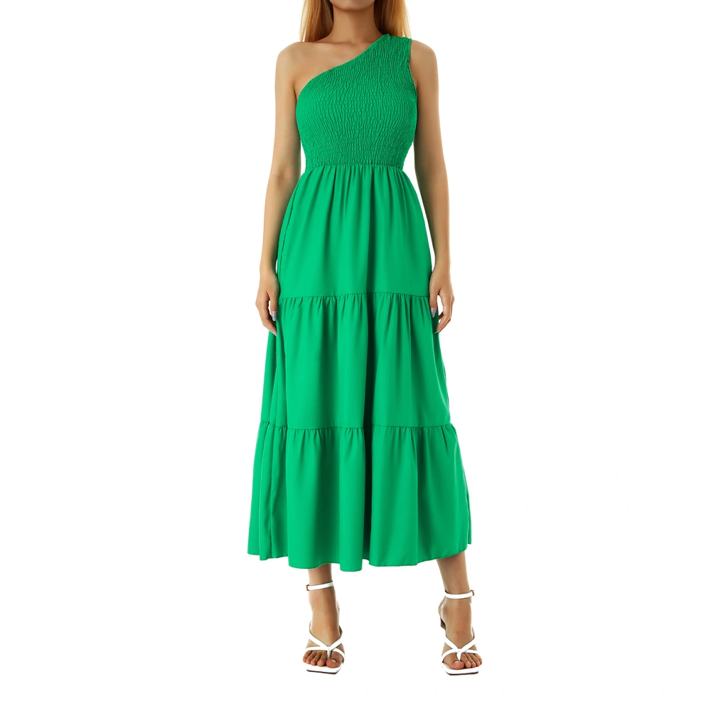 Women Swing Dress, Sleeveless One-shoulder Flowy Tiered Summer Dress