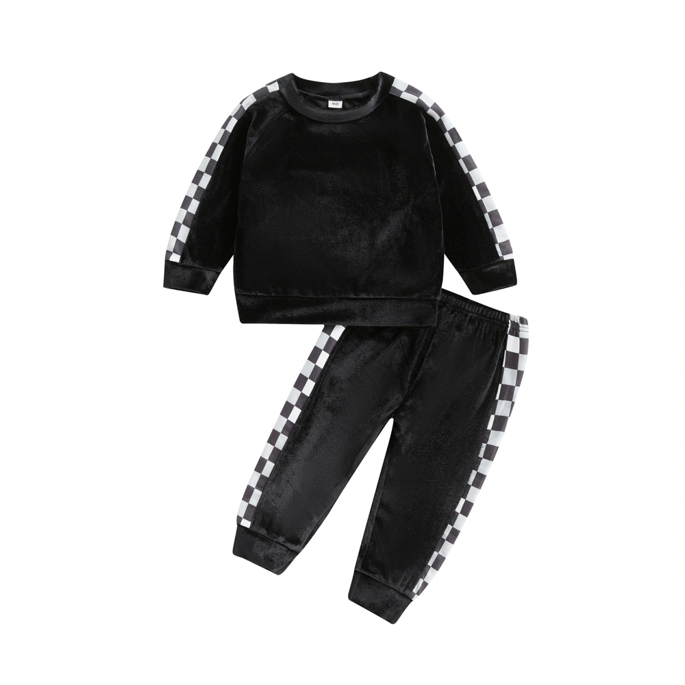 Kids Girls Pants Set, Plaid Long Sleeve Sweatshirt + Sweatpants