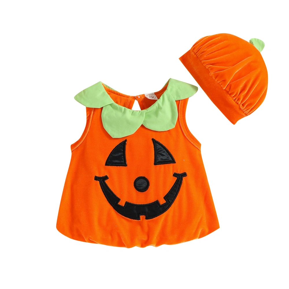 Baby Boys Girls Halloween Costumes, Sleeveless Pumpkin Tops with Hat