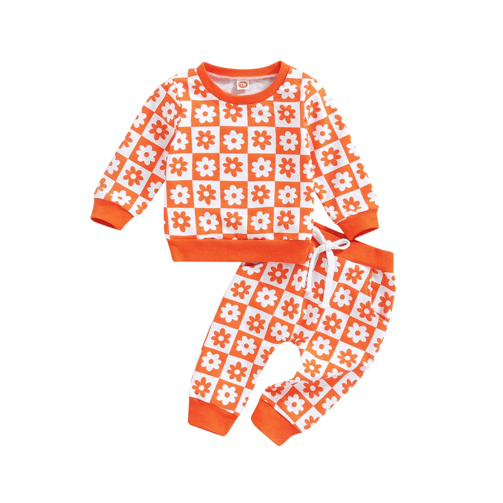 Toddler Long Sleeve Plaid Flower Print Pullover + Drawstring Pants