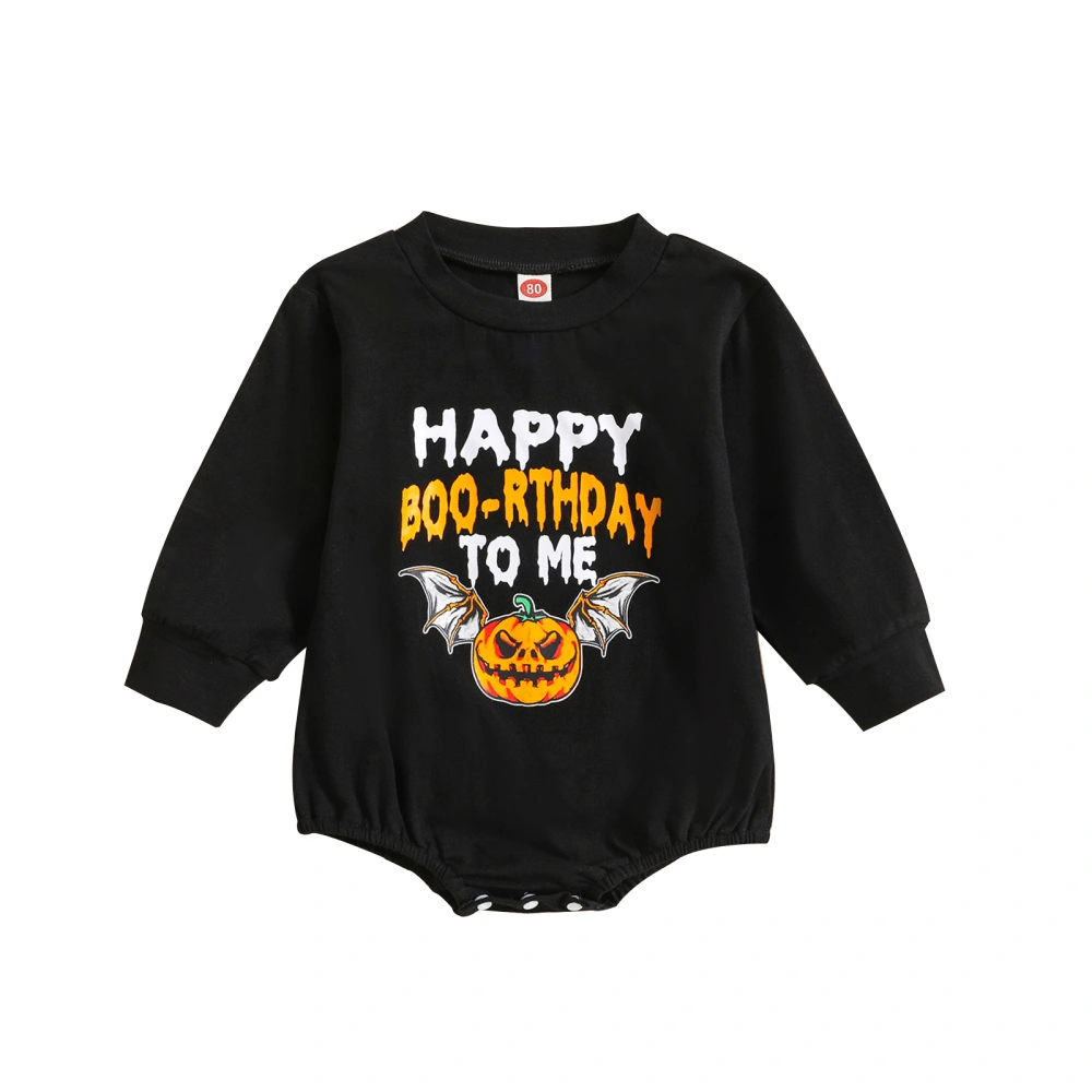 Baby Boys Halloween Black Long Sleeve Letter Pumpkin Print Romper