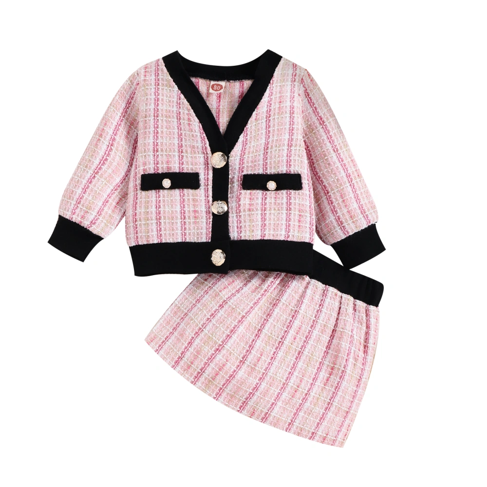 Kids Girl Summer Outfit Plaid Long Sleeves Cardigan Tops and Skirt Set