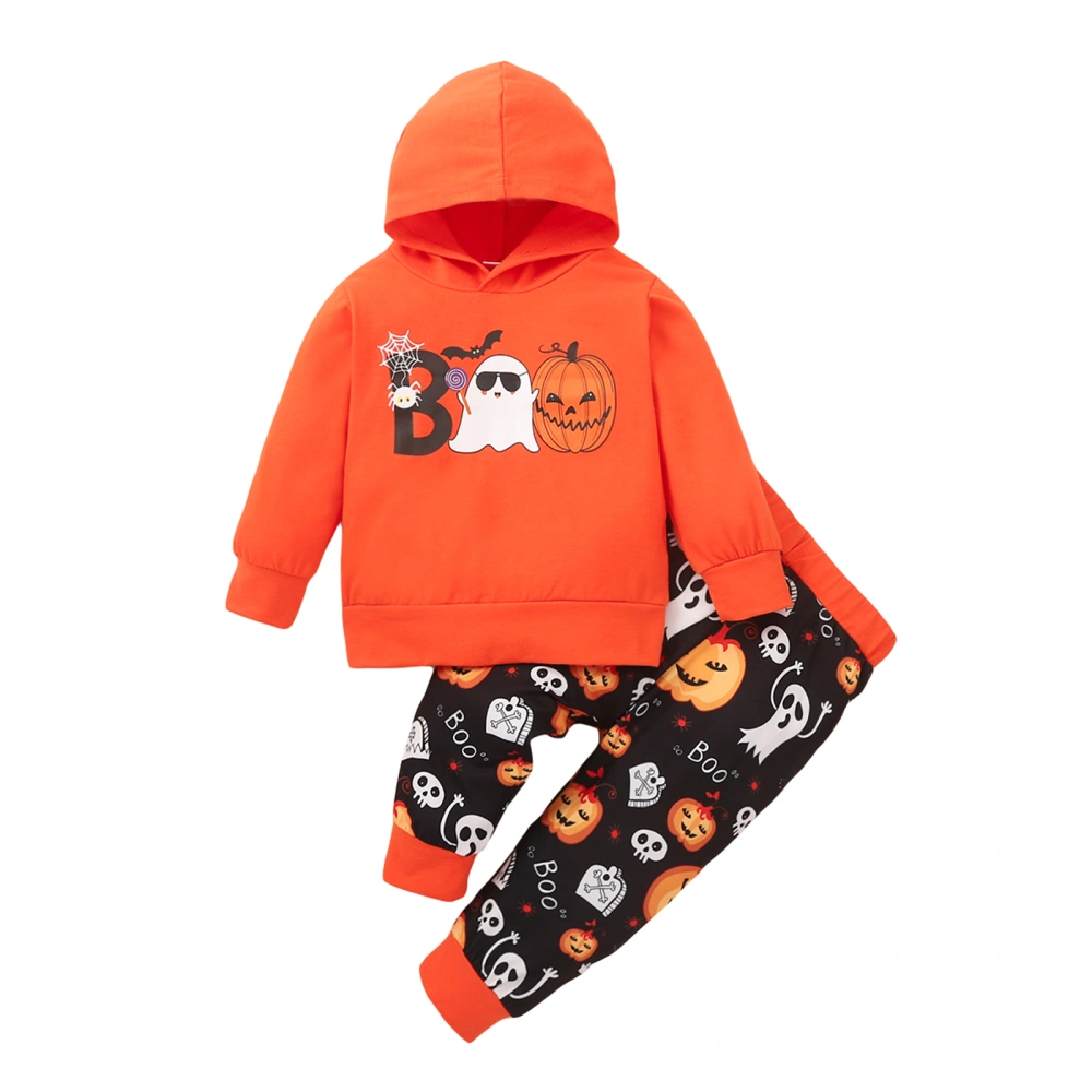 Kids Long Sleeve Hooded Halloween Print Loose Tops + Pants Suit