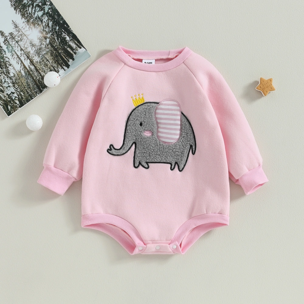 Baby Girls Autumn Long Sleeve Crewneck Elephant Patch Loose Romper