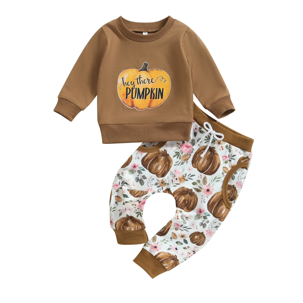 Toddler Boy Long Sleeve Letter Print Tops and Pumpkin Print Pants Sets