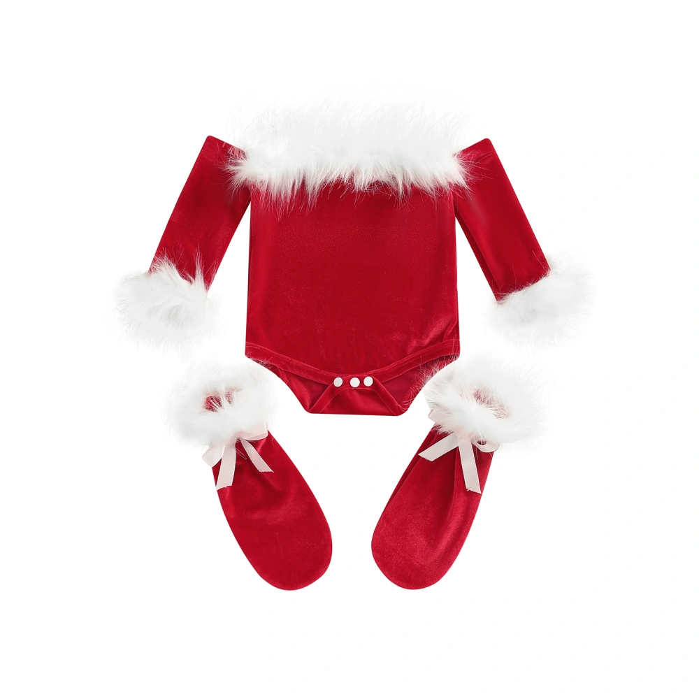 Baby Girls 2Pcs Christmas Outfits, Off Shoulder Romper+Leg Warmers Set