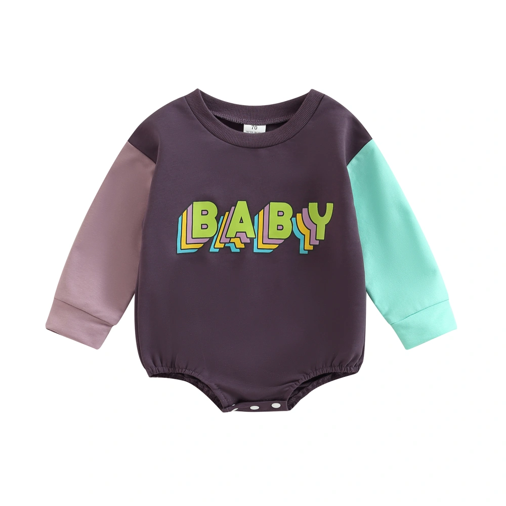 Infant Fall Romper, Long Sleeve Letter Print Contrast Color Bodysuit