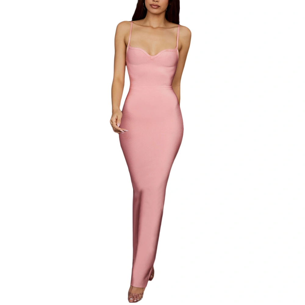 Women's Bodycon Long Dress, Spaghetti Strap Deep V Neck Split Dress