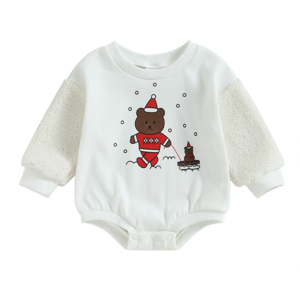 Toddler Sweatshirt Rompers Christmas Bear Print Long Sleeve Jumpsuit