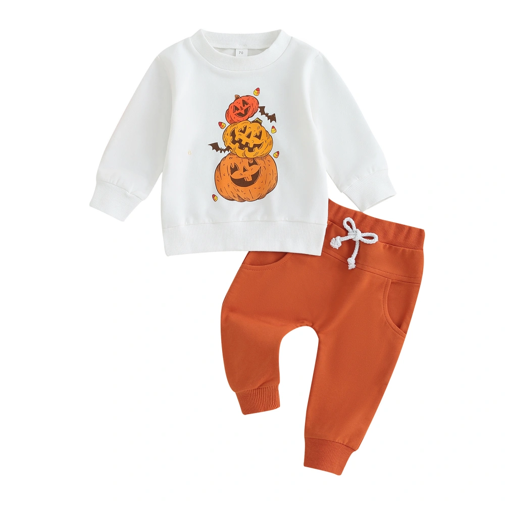 Baby 2Pcs Halloween Outfits Pumpkin Bat Print Sweatshirt + Pants Set