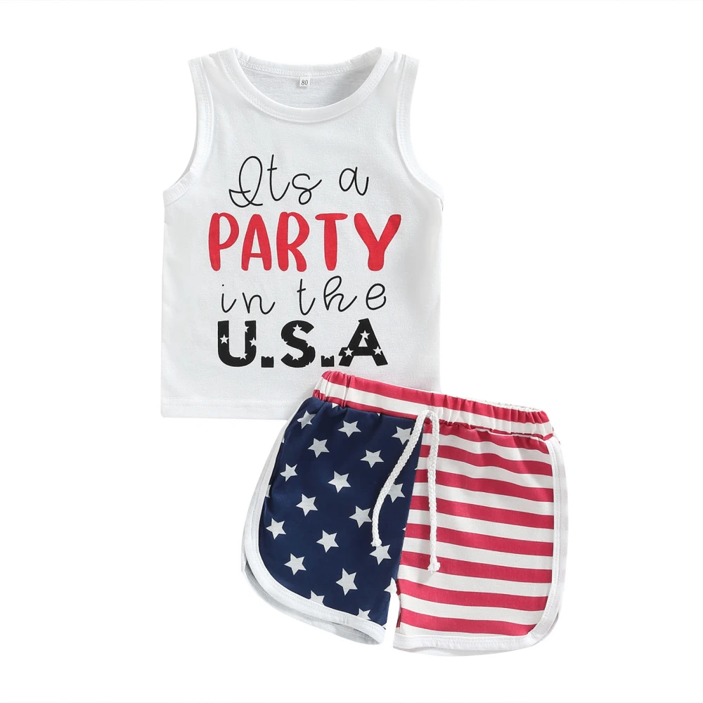 Baby Boys Independence Day Outfits, Letter Print Tops + Shorts Set