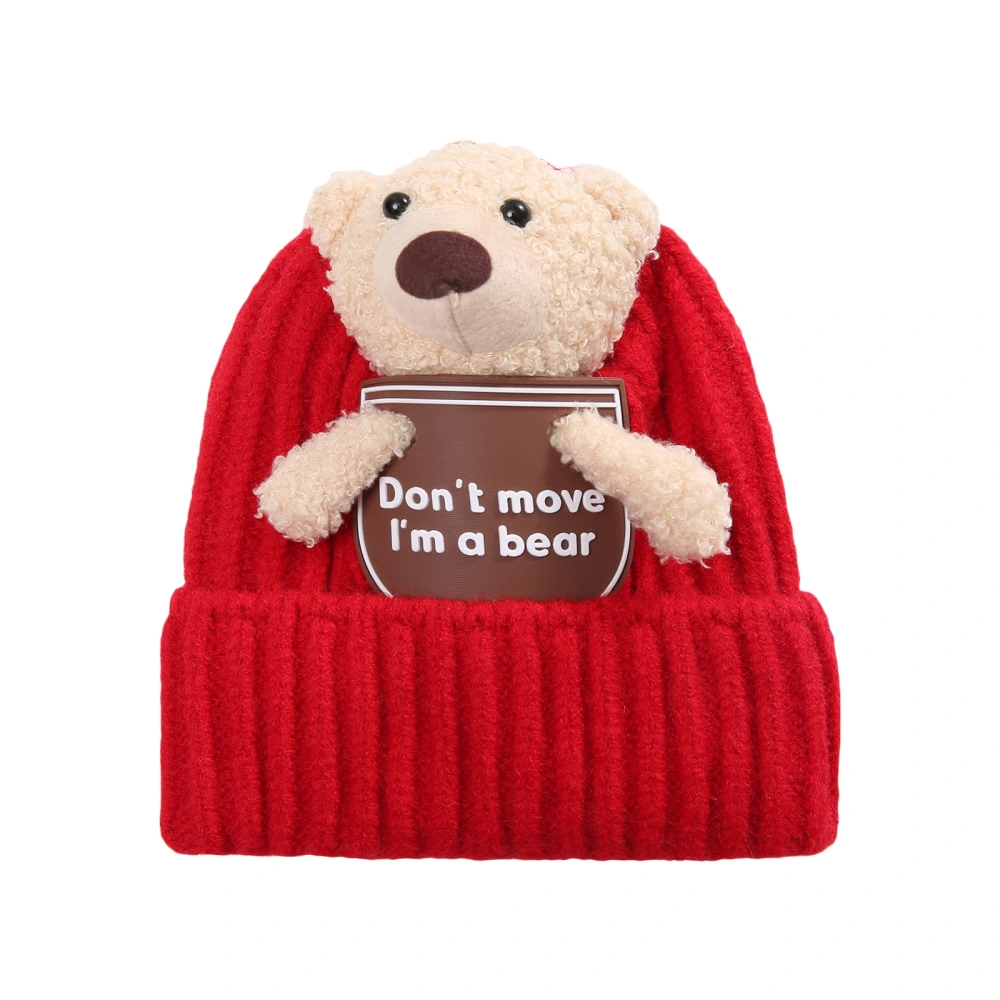 Toddler Baby Beanie Cap, Stylish Winter Warm Knit Hat with Bear Doll