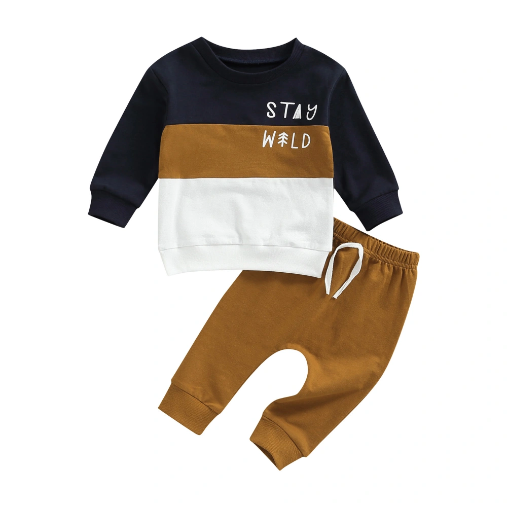 Boys Long Sleeve Patchwork Pullover + Solid Color Drawstring Pants