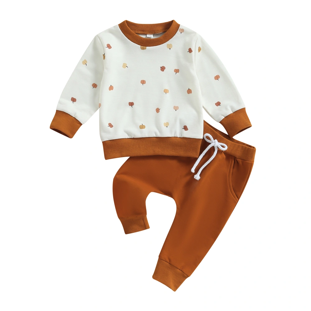 Boys Long Sleeve Pumpkin Print Tops and Drawstring Pants Sets