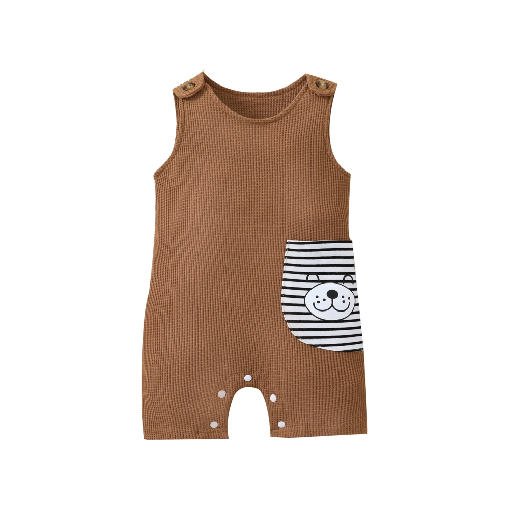 Infant Sleeveless Waffle Bodysuit, Striped Pocket Short Jumpsuit