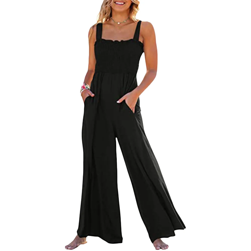 Women’s Solid Color/Print Sleeveless Square Collar Wide Leg Jumpsuit