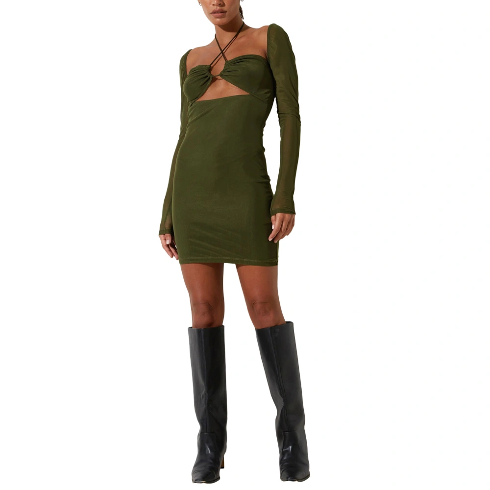 Women Solid Color Summer Bodycon Dress, Long Sleeve Casual One Piece