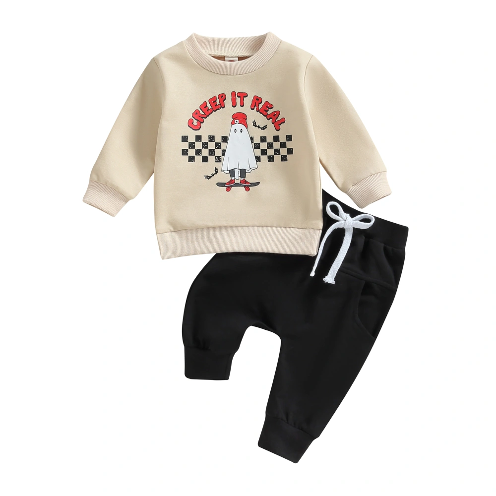 Halloween Baby Boy Outfits Ghost Print Sweatshirt and Elastic Pants 