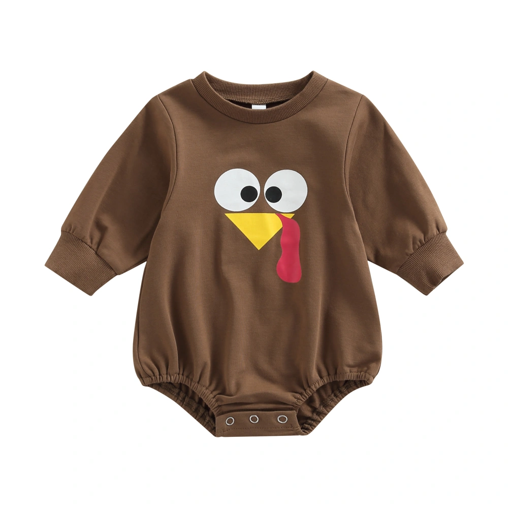 Babies Thanksgiving Day Romper, Crew Neck Turkey Print Jumpsuit