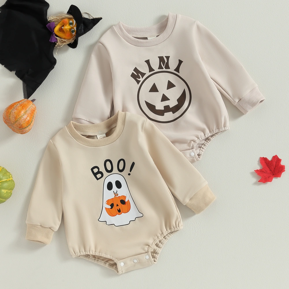 Baby Romper Long Sleeve Ghost Pumpkin Letters Print Halloween Bodysuit