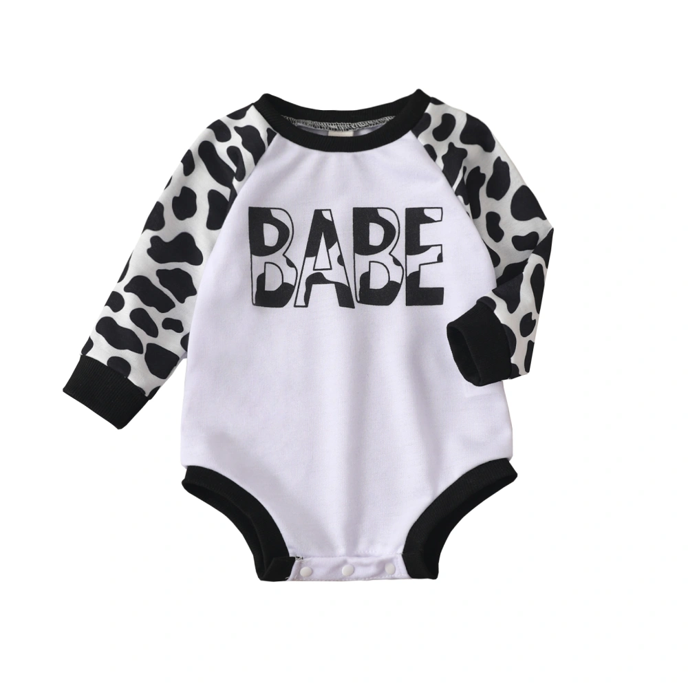 Infant Romper Letter Print Cow Spot Pattern Long Sleeve Jumpsuit