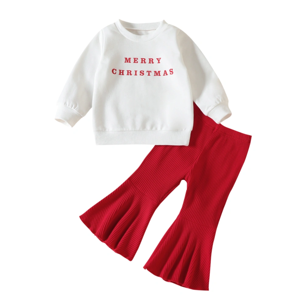 Girls Christmas Pants Set, Letters Print Sweatshirt + Flare Pants