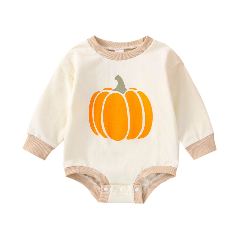 Boys Girls Halloween Romper, Long Sleeve Pumpkin Print Bodysuit