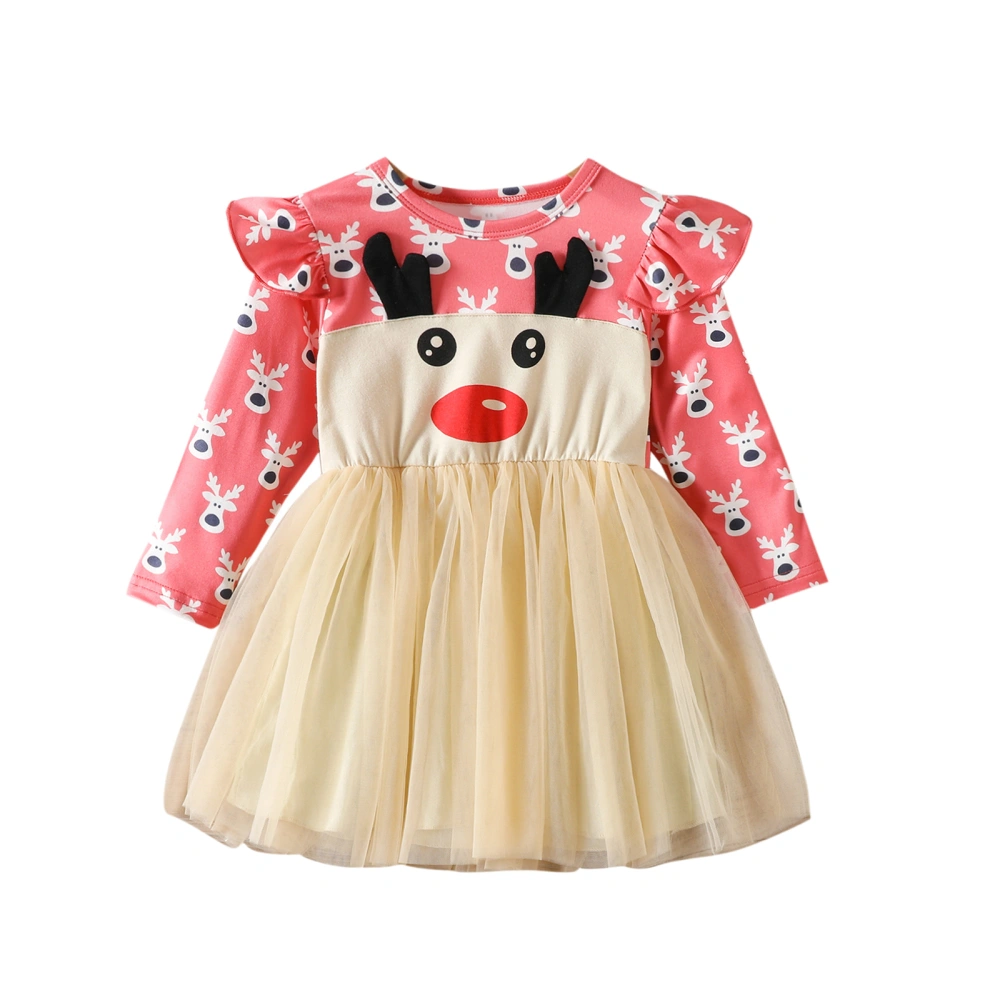 Toddler Kids Girls Christmas Dress Cartoon Deer Patchwork Dress