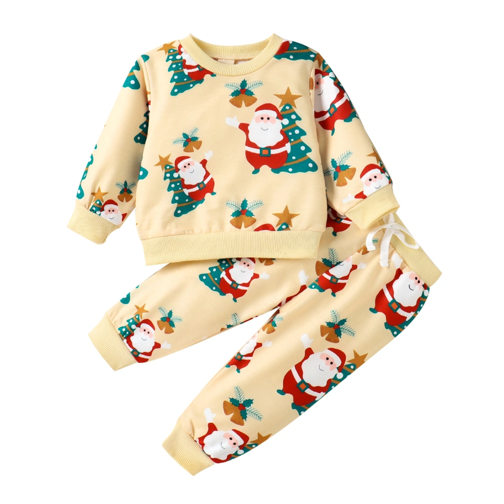 Baby Long Sleeve Santa Claus Print Sweatshirt + Elastic Waist Trousers