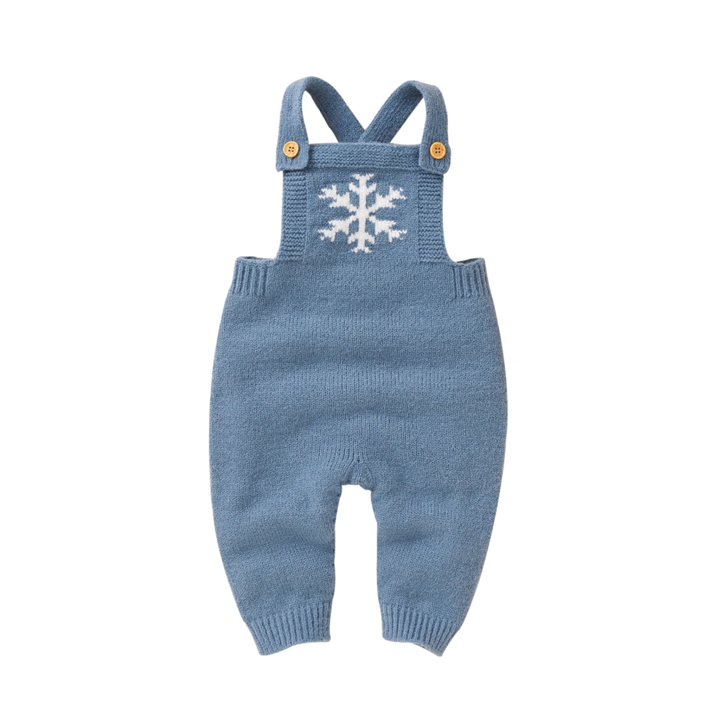 Baby Girl Boy Knitted Overalls, Snowflake Square-Neck Jumpsuit