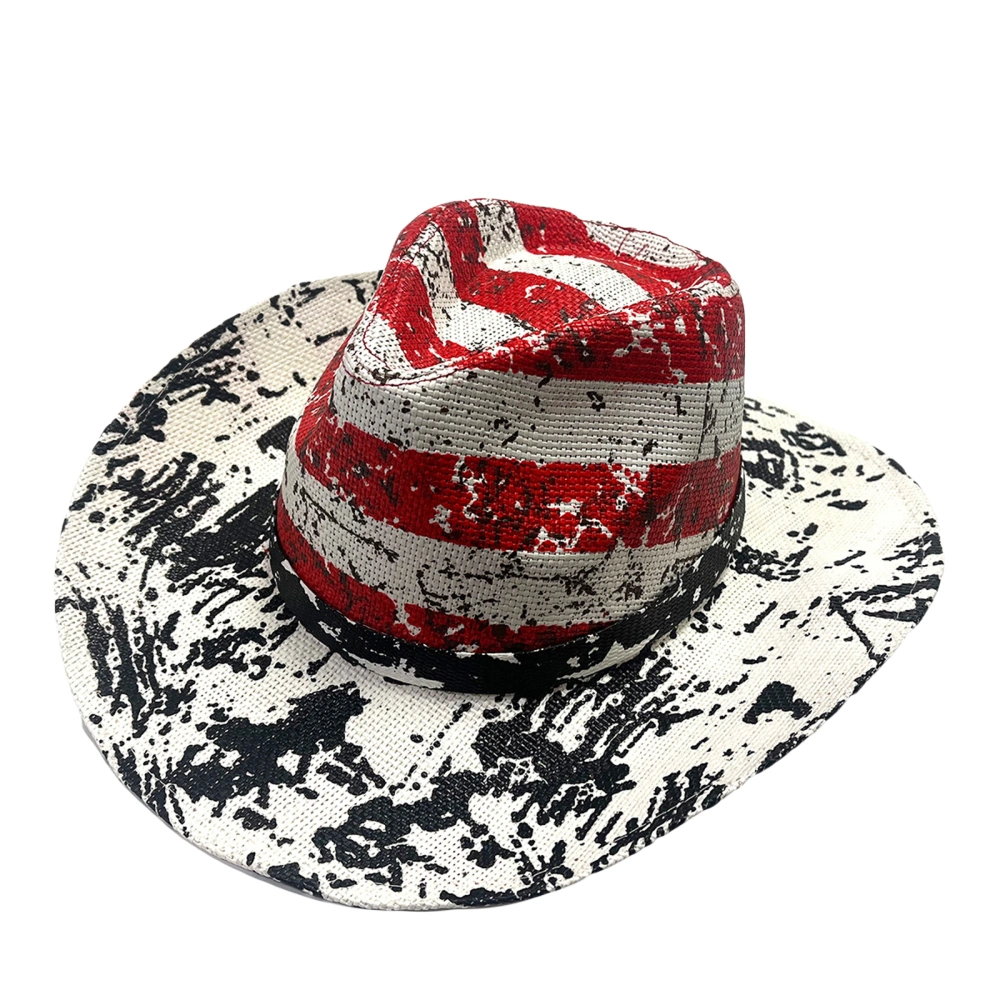 Women Men Cowboy Hat Fashion Print Wide Brim Western Cowgirl Hat