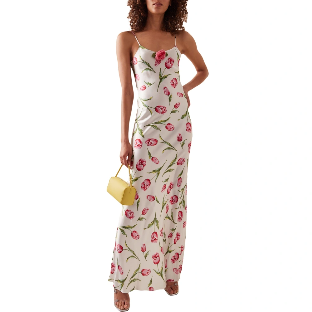 Women's Bodycon Long Dress, Spaghetti Strap Tulip Print Cami Dress