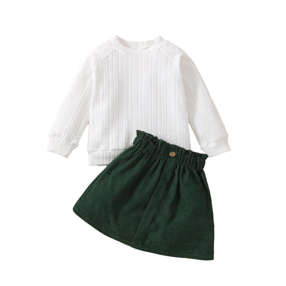 Girls Autumn White Long Sleeve Tops + Solid Color A-line Skirt