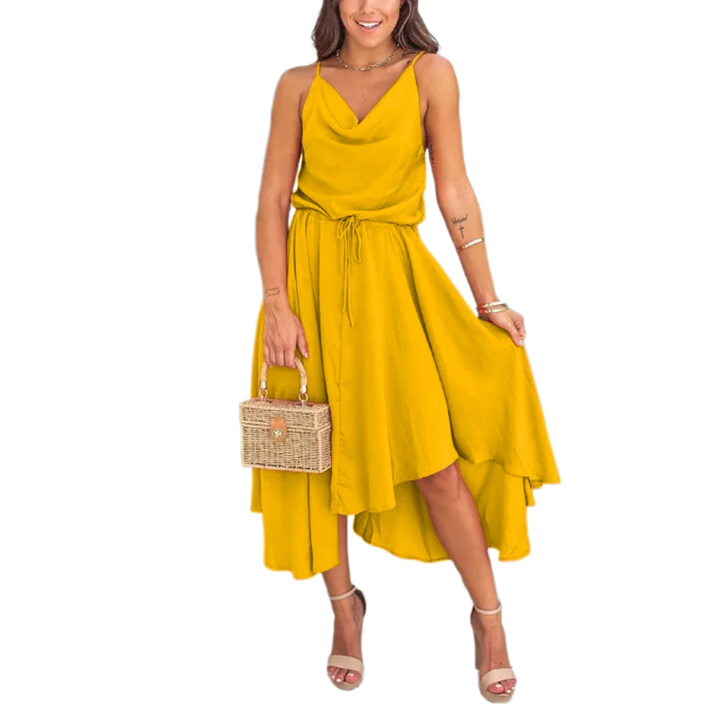 Women's Summer Long Dress Solid Color V Neck Sleeveless Slip Dress