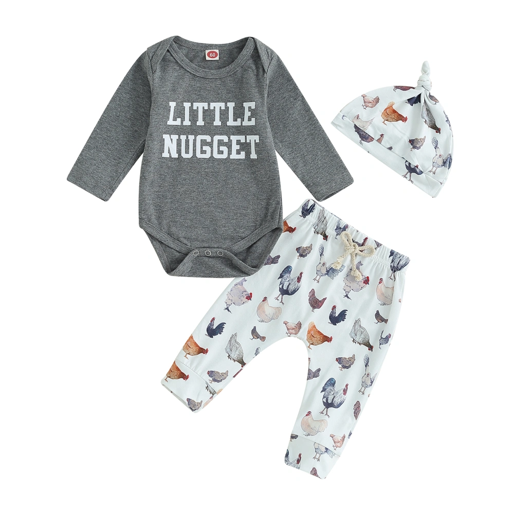 Boys Long Sleeve Letter Print Romper and Drawstring Pants Hat Sets  