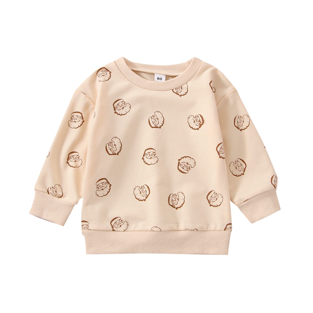 Toddler Girls Beige Long Sleeve O Neck Santa Claus Print Sweatshirt