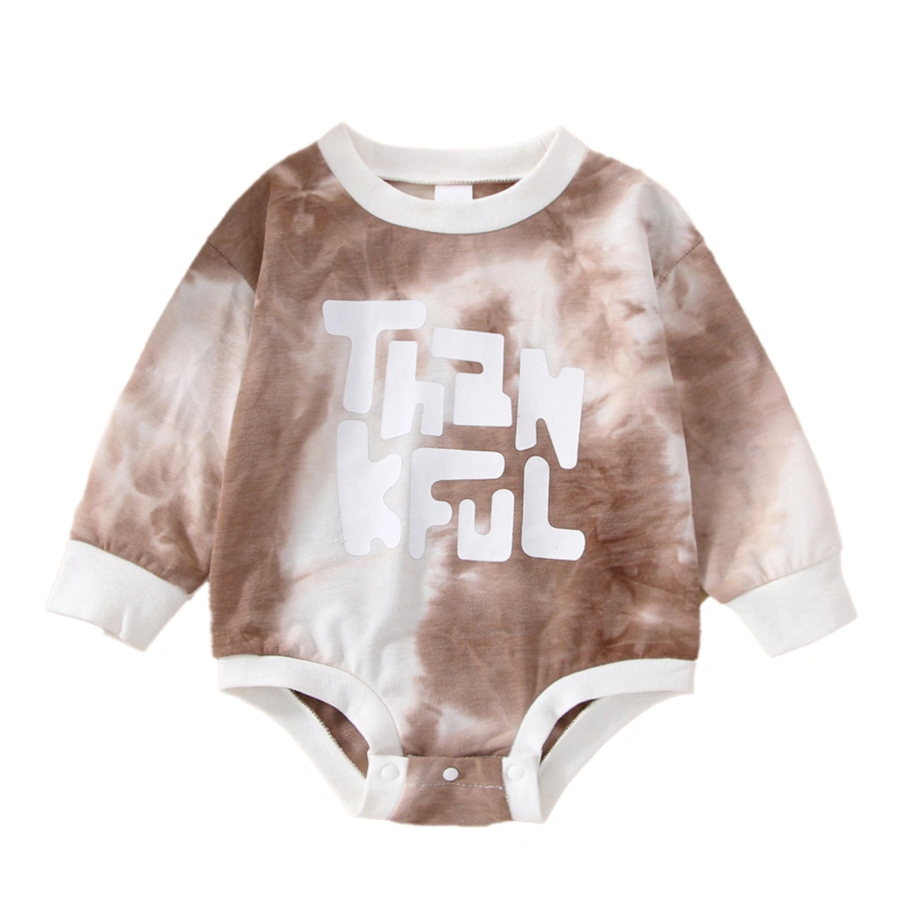 Baby Long Sleeve Rompers Thanksgiving Tie Dye Print Crew Neck Jumpsuit