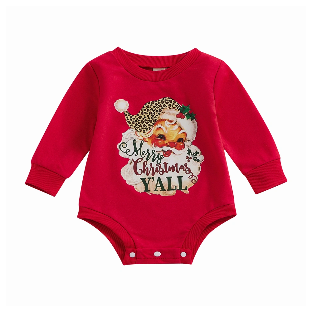 Girl Boy Romper Long Sleeve Round Neck Christmas Santa Jumpsuit 