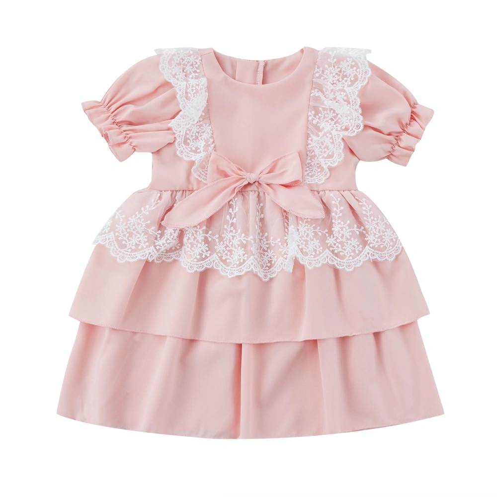 Kid Girls Princess Dress Lace Trim Bowknot Double Layered Hem Dresses