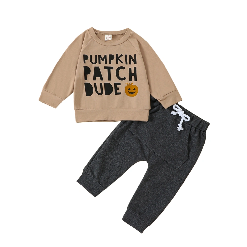 Toddler Boys Fall Outfits Pumpkin Letter Print Sweatshirts Long Pants