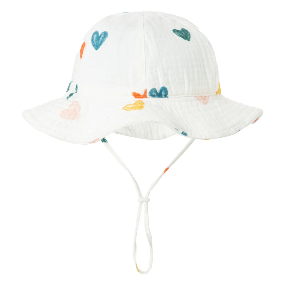 Baby Summer Bucket Hat, Infant Wide Brim Fisherman Hat with Chin Strap