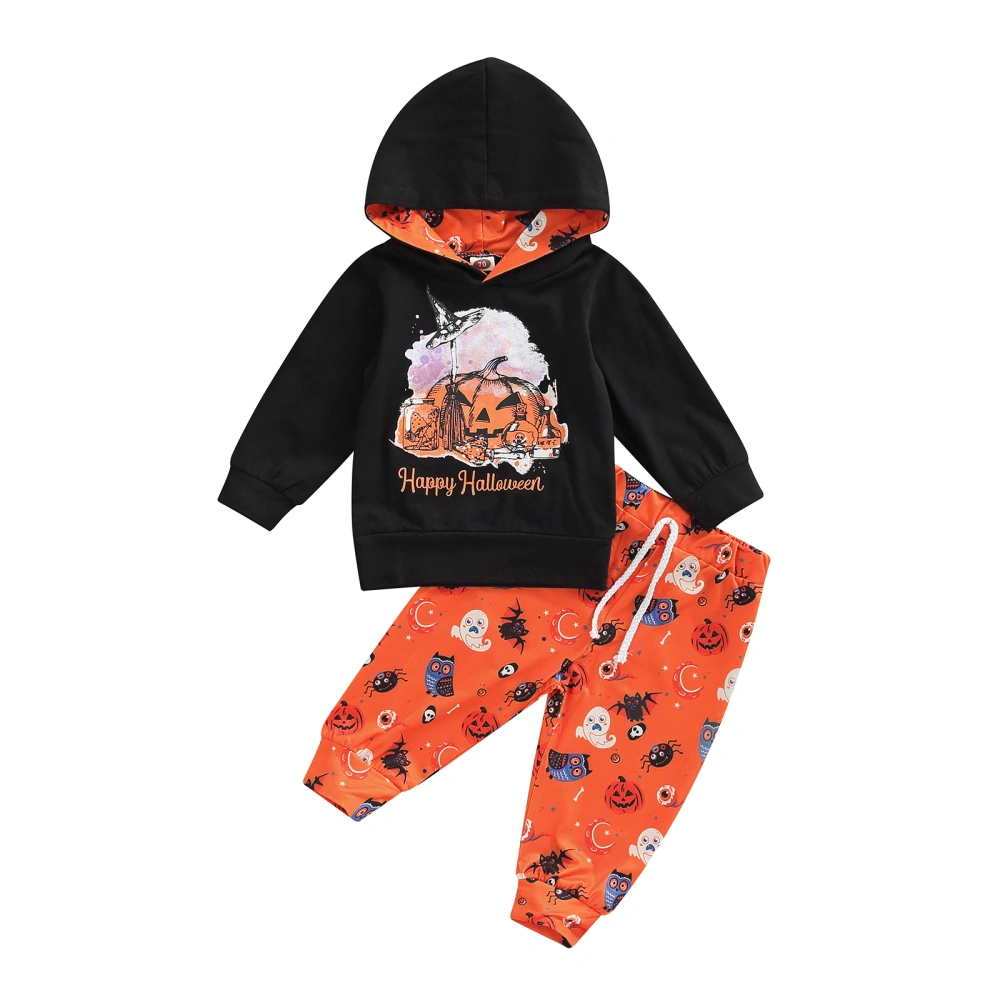 Baby Pants Halloween Letter Pumpkin Long Sleeve Tops + Ghost Pants