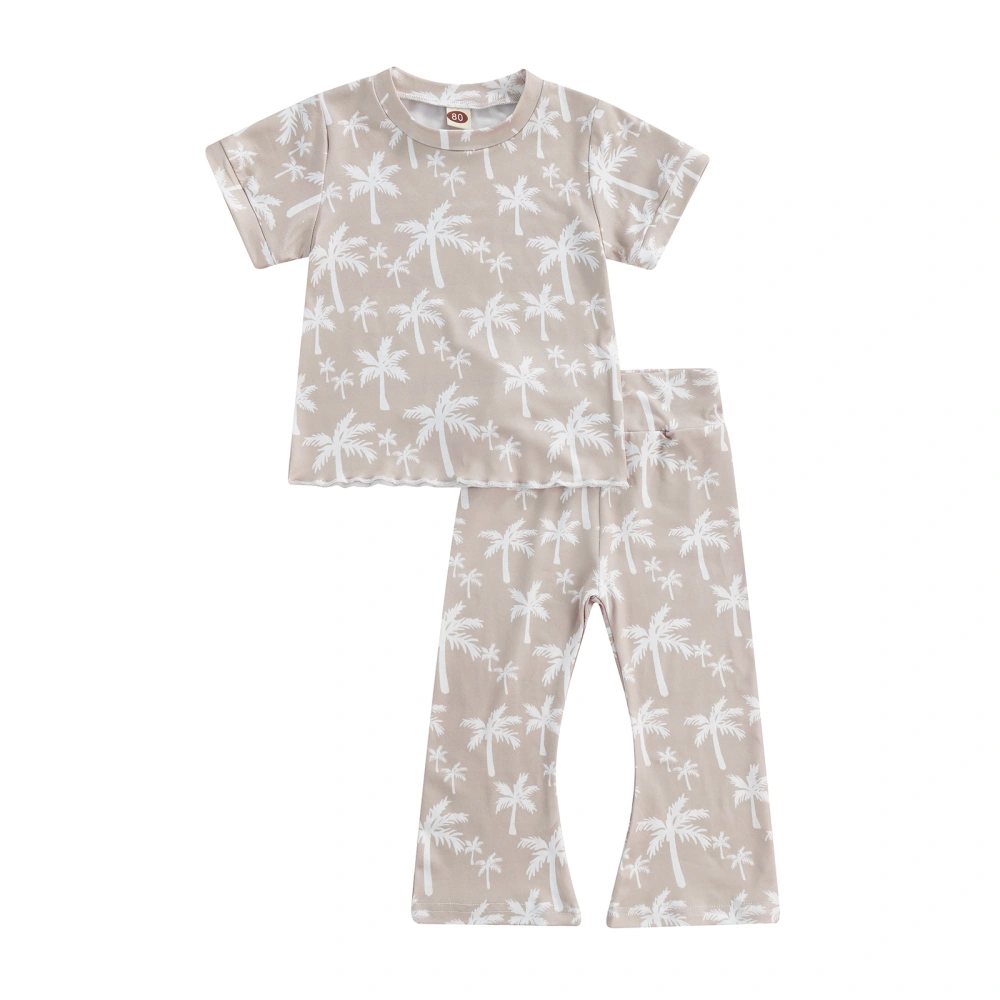 Children Girl's Pants Suit Tropical Tree Print Tops Flared Trousers