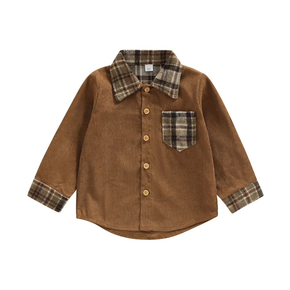 Toddler Boy Shirt Coat, Plaid Print Patchwork Long Sleeve Outwear