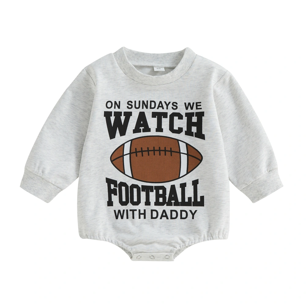 Baby Boys Autumn Brown Long Sleeve Letter & Rugby Print Romper