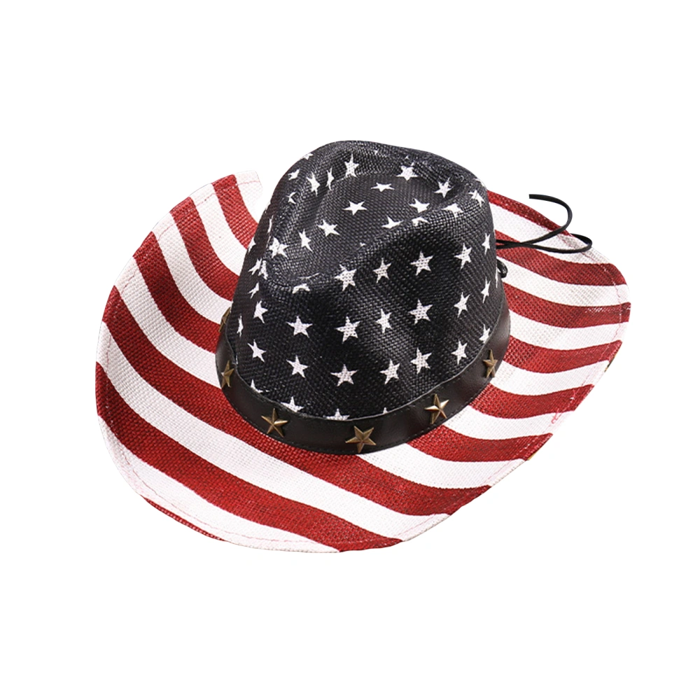 Adult Hat Star Striped National Flag Print Wide Brim Jazz Hat