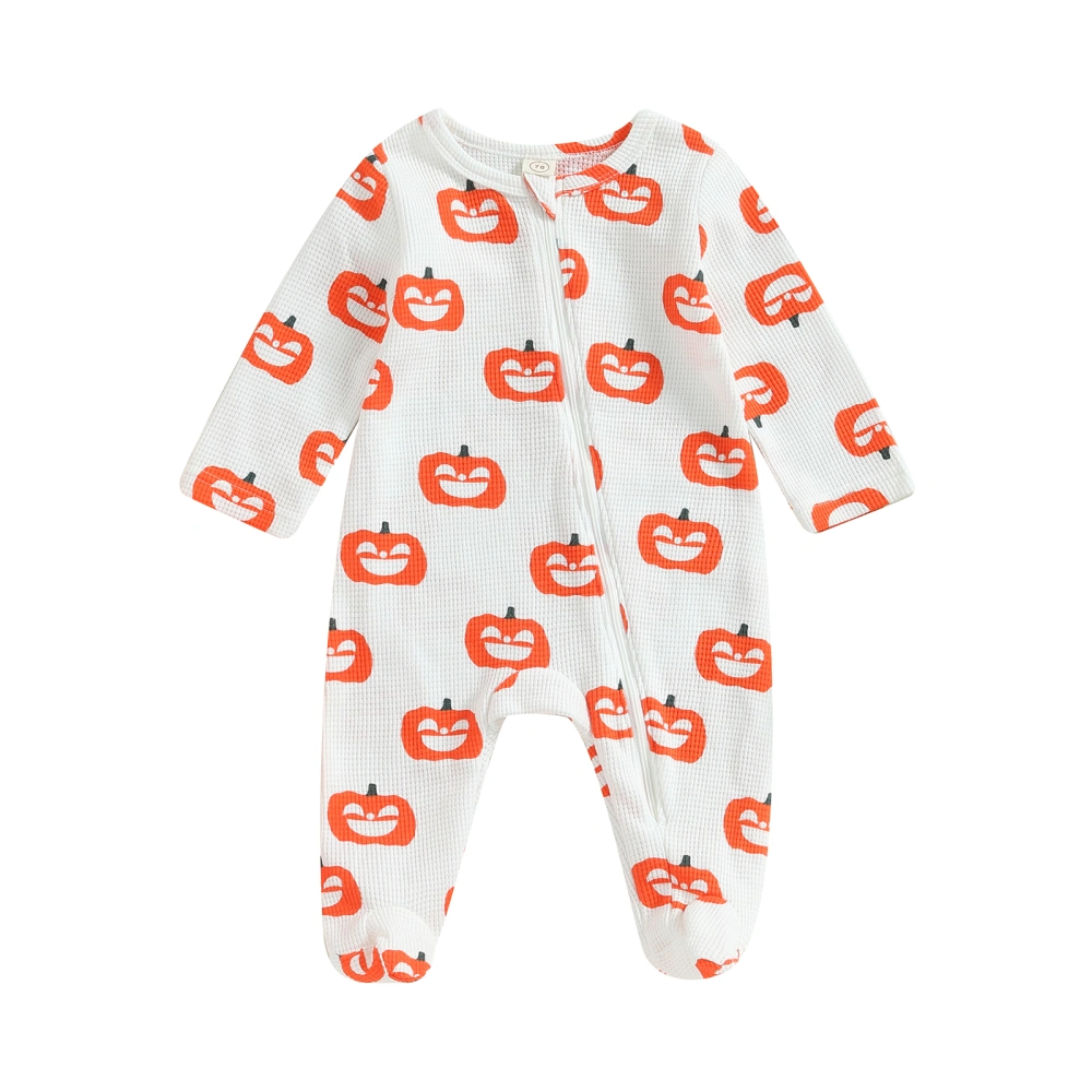 Halloween Baby Footies, Long Sleeve Pumpkin Print Zipped Jumpsuit